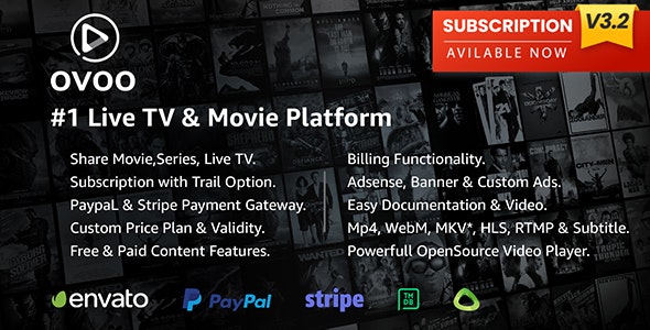 OVOO - Live TV & Movie Portal CMS with Membership System